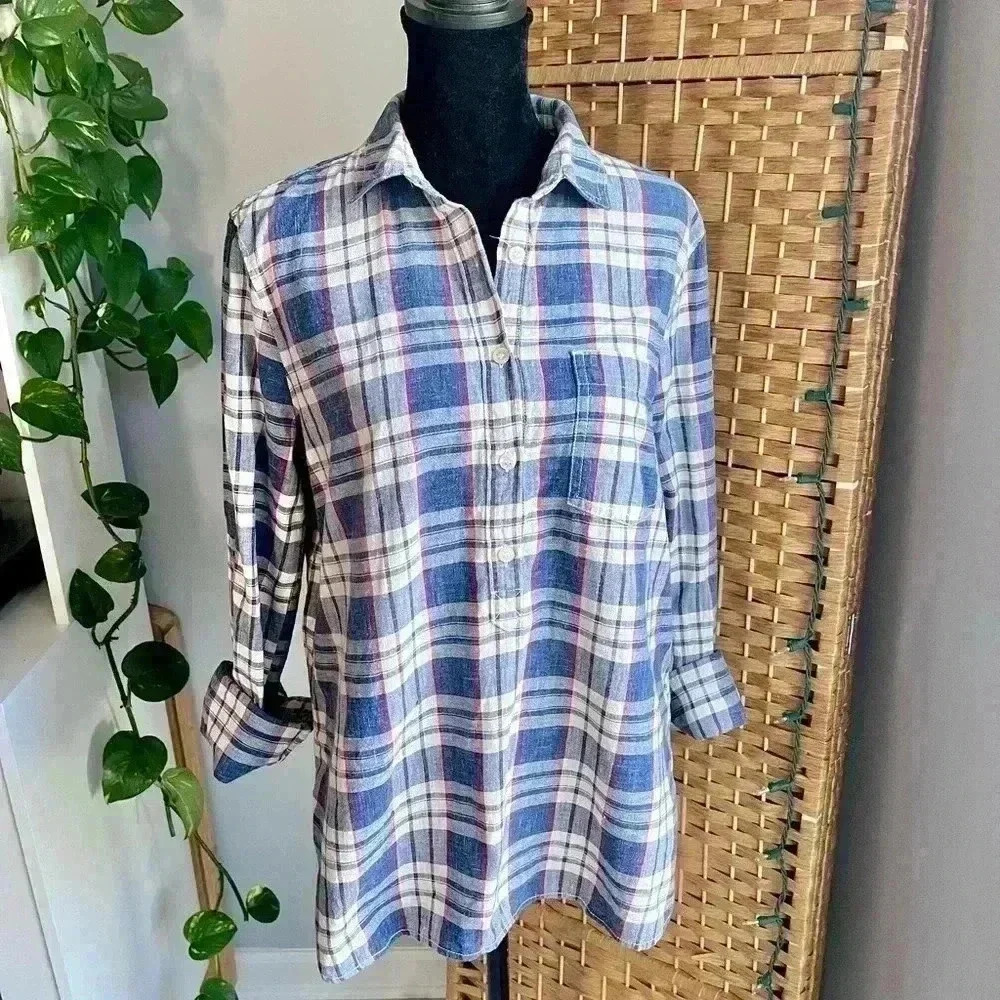 J. Crew Quarter Button Down Plaid “Flannel” Top